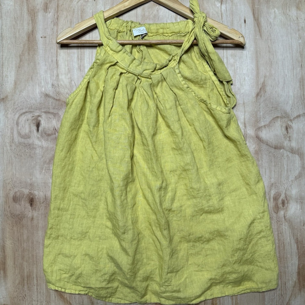 Bellambia Italian Linen Tie-Neck Women‎ Yellow Sleeveless Top Size S Boho